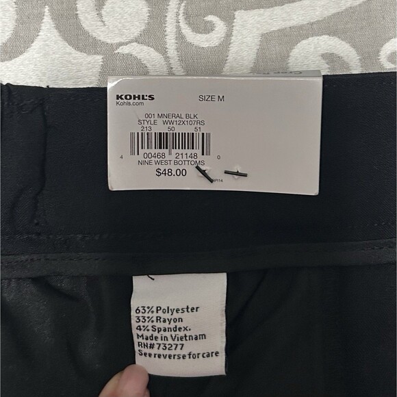 Nine West Pants Women M Black Pull On Crop Relaxed Mid Rise Preppy Office NWT - Picture 6 of 15